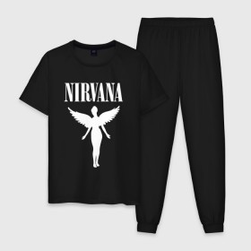 Мужская пижама хлопок с принтом NIRVANA в Рязани, 100% хлопок | брюки и футболка прямого кроя, без карманов, на брюках мягкая резинка на поясе и по низу штанин
 | nirvana | nirvana smells | nirvana smells like | teen spirit | курт кобейн | нирвана | нирвана песни.