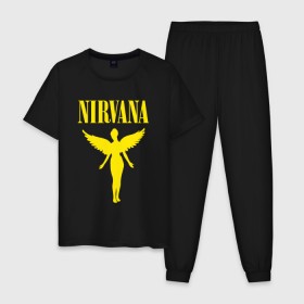 Мужская пижама хлопок с принтом NIRVANA в Рязани, 100% хлопок | брюки и футболка прямого кроя, без карманов, на брюках мягкая резинка на поясе и по низу штанин
 | nirvana | nirvana smells | nirvana smells like | teen spirit | курт кобейн | нирвана | нирвана песни.