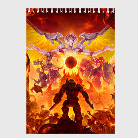 Скетчбук с принтом Doom eternal в Рязани, 100% бумага
 | 48 листов, плотность листов — 100 г/м2, плотность картонной обложки — 250 г/м2. Листы скреплены сверху удобной пружинной спиралью | doom | doom eternal | game | дум | женские | игры | иллюстрация | кино | мужские | персонаж | фильм