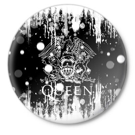 Значок с принтом QUEEN. в Рязани,  металл | круглая форма, металлическая застежка в виде булавки | queen | британская рок группа | квин | куин | кьюин | мистер робот | музыка | рами малек | рок | рок музыка | фредди меркьюри