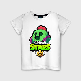 Детская футболка хлопок с принтом BRAWL STARS SPIKE в Рязани, 100% хлопок | круглый вырез горловины, полуприлегающий силуэт, длина до линии бедер | Тематика изображения на принте: bibi | brawl stars | coach mike | crow | leon | leon shark | max | mecha crow | mr.p | phoenix | sally leon | spike | sprout | unicorn | virus 8 bit | werewolf | ворон | оборотень | пингвин