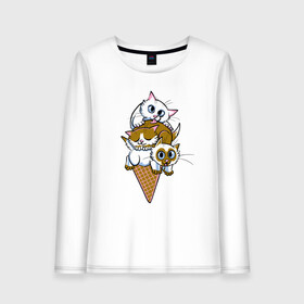 Женский лонгслив хлопок с принтом Ice Cream Cats в Рязани, 100% хлопок |  | animal | cat | cute | kitty | meow | друг | еда | животные | киска | китти | кот | котенок | котик | кошечка | кошка | лев | леопард | милый | мороженое | мур | мяу | пантера | питомец | рысь | тигр | улыбка