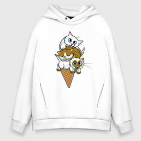 Мужское худи Oversize хлопок с принтом Ice Cream Cats в Рязани, френч-терри — 70% хлопок, 30% полиэстер. Мягкий теплый начес внутри —100% хлопок | боковые карманы, эластичные манжеты и нижняя кромка, капюшон на магнитной кнопке | animal | cat | cute | kitty | meow | друг | еда | животные | киска | китти | кот | котенок | котик | кошечка | кошка | лев | леопард | милый | мороженое | мур | мяу | пантера | питомец | рысь | тигр | улыбка