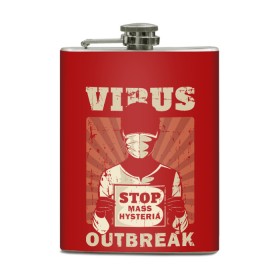 Фляга с принтом Virus Outbreak в Рязани, металлический корпус | емкость 0,22 л, размер 125 х 94 мм. Виниловая наклейка запечатывается полностью | Тематика изображения на принте: art | coronavirus | man | mask | pandemic | stayhome | stopcovid19 | virus | арт | вирус | коронавирус | маска | пандемия | человек