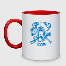 Кружка двухцветная с принтом FIREFIGHTER RUSSIA в Рязани, керамика | объем — 330 мл, диаметр — 80 мм. Цветная ручка и кайма сверху, в некоторых цветах — вся внутренняя часть | 112 | 23 февраля | 27 декабря | firefighter | герб | гкчс | знак | лого | логотип | министерство | мчс | мчс россии | мчсник | по чрезв | пожарная охрана | пожарник | пожарный | пч | россии | рф | символ | ситуации