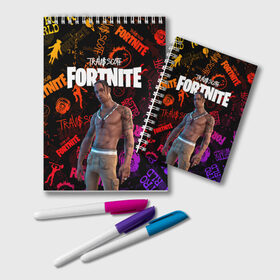 Блокнот с принтом TRAVIS SCOTT+FORTNITE в Рязани, 100% бумага | 48 листов, плотность листов — 60 г/м2, плотность картонной обложки — 250 г/м2. Листы скреплены удобной пружинной спиралью. Цвет линий — светло-серый
 | Тематика изображения на принте: america | astro jack | astroworld | cactus jack | fortnite | fortnite 2 | fortnite х | rap | travis scott | usa | wish you were here | америка | астро джек | зарубежный реп | кактус джек | реп | сша | трэвис скотт | фортнайт | фортнайт 2