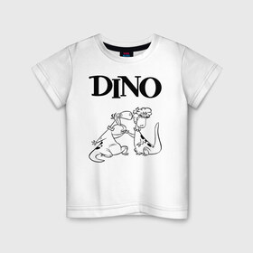 Детская футболка хлопок с принтом DINO в Рязани, 100% хлопок | круглый вырез горловины, полуприлегающий силуэт, длина до линии бедер | bamm bamm rubble | barney rubble | bedrock | betty rubble | dino | flintstones | fred flintstone | hoppy | pebbles | stone age | vdgerir | wilma | флинстоун | флинтстоун