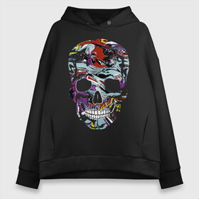 Женское худи Oversize хлопок с принтом Skull в Рязани, френч-терри — 70% хлопок, 30% полиэстер. Мягкий теплый начес внутри —100% хлопок | боковые карманы, эластичные манжеты и нижняя кромка, капюшон на магнитной кнопке | color | fashion | grin | jaw | orbits | paint | skull | teeth | vanguard | глазницы | зубы | краска | мода | оскал | пасть | цвет | череп