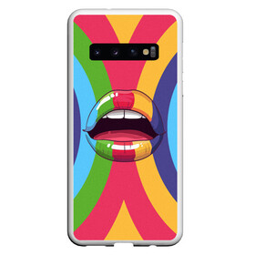 Чехол для Samsung Galaxy S10 с принтом Радужные губы в Рязани, Силикон | Область печати: задняя сторона чехла, без боковых панелей | вписка | губы | зубы | клуб | пафос | пафосная | поцелуй | радуга | радужно | рот | сочность | сочные | туса | тусовка | улыбка | язык