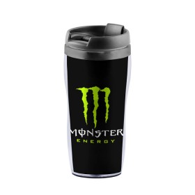 Термокружка-непроливайка с принтом MONSTER ENERGY в Рязани, внутренняя часть — пищевой пластик, наружная часть — прозрачный пластик, между ними — полиграфическая вставка с рисунком | объем — 350 мл, герметичная крышка | black monster | bmx | claw | cybersport | energy | monster | monster energy | moto | motocross | race | sport | киберспорт | когти | монстер энерджи | монстр | мото | мотокросс | ралли | скейтбординг | спорт | т | энергия