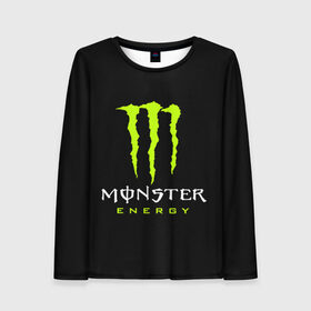 Женский лонгслив 3D с принтом MONSTER ENERGY в Рязани, 100% полиэстер | длинные рукава, круглый вырез горловины, полуприлегающий силуэт | black monster | bmx | claw | cybersport | energy | monster | monster energy | moto | motocross | race | sport | киберспорт | когти | монстер энерджи | монстр | мото | мотокросс | ралли | скейтбординг | спорт | т | энергия