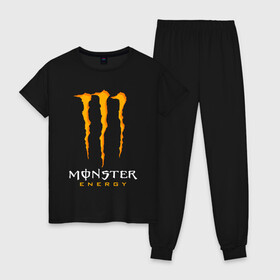 Женская пижама хлопок с принтом MONSTER ENERGY в Рязани, 100% хлопок | брюки и футболка прямого кроя, без карманов, на брюках мягкая резинка на поясе и по низу штанин | black monster | bmx | claw | cybersport | energy | monster | monster energy | moto | motocross | race | sport | киберспорт | когти | монстер энерджи | монстр | мото | мотокросс | ралли | скейтбординг | спорт | т | энергия