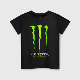 Детская футболка хлопок с принтом MONSTER ENERGY в Рязани, 100% хлопок | круглый вырез горловины, полуприлегающий силуэт, длина до линии бедер | black monster | bmx | claw | cybersport | energy | monster | monster energy | moto | motocross | race | sport | киберспорт | когти | монстер энерджи | монстр | мото | мотокросс | ралли | скейтбординг | спорт | т | энергия