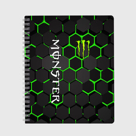 Тетрадь с принтом MONSTER ENERGY в Рязани, 100% бумага | 48 листов, плотность листов — 60 г/м2, плотность картонной обложки — 250 г/м2. Листы скреплены сбоку удобной пружинной спиралью. Уголки страниц и обложки скругленные. Цвет линий — светло-серый
 | black monster | bmx | claw | cybersport | energy | monster | monster energy | moto | motocross | race | sport | киберспорт | когти | монстер энерджи | монстр | мото | мотокросс | ралли | скейтбординг | спорт | т | энергия