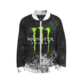 Детский бомбер 3D с принтом MONSTER ENERGY в Рязани, 100% полиэстер | застегивается на молнию, по бокам два кармана без застежек, мягкие манжеты, по низу бомбера и на воротнике — эластичная резинка | Тематика изображения на принте: black monster | bmx | claw | cybersport | energy | monster | monster energy | moto | motocross | race | sport | киберспорт | когти | монстер энерджи | монстр | мото | мотокросс | ралли | скейтбординг | спорт | т | энергия