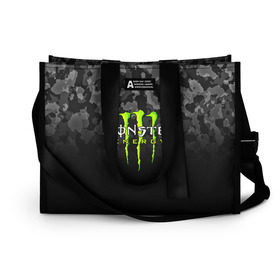 Сумка-шоппер 3D с принтом MONSTER ENERGY в Рязани, 100% полиэстер | застегивается на металлическую кнопку; внутренний карман застегивается на молнию. Стенки укреплены специальным мягким материалом, чтобы защитить содержимое от несильных ударов
 | black monster | bmx | claw | cybersport | energy | monster | monster energy | moto | motocross | race | sport | киберспорт | когти | монстер энерджи | монстр | мото | мотокросс | ралли | скейтбординг | спорт | т | энергия