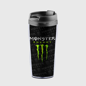 Термокружка-непроливайка с принтом MONSTER ENERGY  в Рязани, внутренняя часть — пищевой пластик, наружная часть — прозрачный пластик, между ними — полиграфическая вставка с рисунком | объем — 350 мл, герметичная крышка | black monster | bmx | claw | cybersport | energy | monster | monster energy | moto | motocross | race | sport | киберспорт | когти | монстер энерджи | монстр | мото | мотокросс | ралли | скейтбординг | спорт | т | энергия