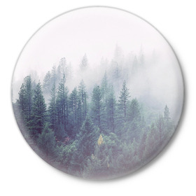 Значок с принтом Сибирский лес в Рязани,  металл | круглая форма, металлическая застежка в виде булавки | siberia | trees | wood | деревья | ели | ёлки | ель | зеленый лес | лес | лес в тумане | леса | природа | сибирский лес | сибирь | таежные леса | таёжный лес | тайга | туман