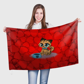 Флаг 3D с принтом Kitten в Рязани, 100% полиэстер | плотность ткани — 95 г/м2, размер — 67 х 109 см. Принт наносится с одной стороны | арт | девушкам | для девочек | животные | картинка | красивая | милая кошечка | рисунок
