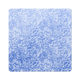 Магнит виниловый Квадрат с принтом Волны на голубом фоне в Рязани, полимерный материал с магнитным слоем | размер 9*9 см, закругленные углы | textures | абстракция | белый | вода | водный | водяной | волны | дудл | дудлинг | завитки | загогулини | линии | морской | полосы | текстуры | фон