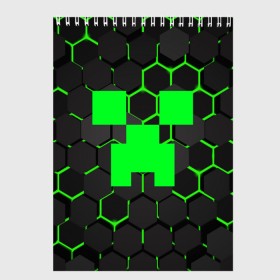 Скетчбук с принтом MINECRAFT CREEPER в Рязани, 100% бумага
 | 48 листов, плотность листов — 100 г/м2, плотность картонной обложки — 250 г/м2. Листы скреплены сверху удобной пружинной спиралью | block | creeper | cube | minecraft | pixel | блок | геометрия | крафт | крипер | кубики | майнкрафт | пиксели