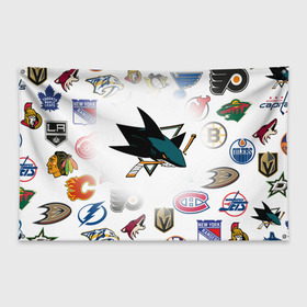 Флаг-баннер с принтом San Jose Sharks (Z) в Рязани, 100% полиэстер | размер 67 х 109 см, плотность ткани — 95 г/м2; по краям флага есть четыре люверса для крепления | anaheim ducks | arizona coyotes | boston bruins | buffalo sabres | calgary flames | canadiens de montreal | carolina hurricanes | chicago blackhawks | colorado avalanche | columbus blue jackets | dallas stars | detroit red wings | edmonton oil | hockey | 