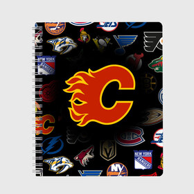 Тетрадь с принтом Calgary Flames (Z) в Рязани, 100% бумага | 48 листов, плотность листов — 60 г/м2, плотность картонной обложки — 250 г/м2. Листы скреплены сбоку удобной пружинной спиралью. Уголки страниц и обложки скругленные. Цвет линий — светло-серый
 | anaheim ducks | arizona coyotes | boston bruins | buffalo sabres | calgary flames | canadiens de montreal | carolina hurricanes | chicago blackhawks | colorado avalanche | columbus blue jackets | dallas stars | detroit red wings | edmonton oil | hockey | 