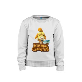 Детский свитшот хлопок с принтом Animal Crossing Isabelle в Рязани, 100% хлопок | круглый вырез горловины, эластичные манжеты, пояс и воротник | Тематика изображения на принте: animal crossing | isabelle | nintendo | детская | женская | игра | изабель | изабэль | мультик | мультяшный | нинтендо | рисованный | рисунок | собака | собачка | энимал кроссинг