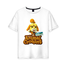 Женская футболка хлопок Oversize с принтом Animal Crossing Isabelle в Рязани, 100% хлопок | свободный крой, круглый ворот, спущенный рукав, длина до линии бедер
 | animal crossing | isabelle | nintendo | детская | женская | игра | изабель | изабэль | мультик | мультяшный | нинтендо | рисованный | рисунок | собака | собачка | энимал кроссинг