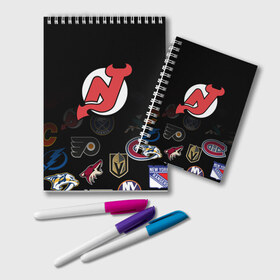 Блокнот с принтом NHL New Jersey Devils (Z) в Рязани, 100% бумага | 48 листов, плотность листов — 60 г/м2, плотность картонной обложки — 250 г/м2. Листы скреплены удобной пружинной спиралью. Цвет линий — светло-серый
 | Тематика изображения на принте: anaheim ducks | arizona coyotes | boston bruins | buffalo sabres | calgary flames | carolina hurricanes | chicago blackhawks | colorado | hockey | new jersey devils | nhl | нхл | паттерн | спорт | хоккей