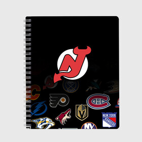 Тетрадь с принтом NHL New Jersey Devils (Z) в Рязани, 100% бумага | 48 листов, плотность листов — 60 г/м2, плотность картонной обложки — 250 г/м2. Листы скреплены сбоку удобной пружинной спиралью. Уголки страниц и обложки скругленные. Цвет линий — светло-серый
 | anaheim ducks | arizona coyotes | boston bruins | buffalo sabres | calgary flames | carolina hurricanes | chicago blackhawks | colorado | hockey | new jersey devils | nhl | нхл | паттерн | спорт | хоккей