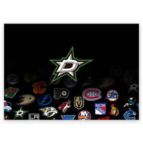 Поздравительная открытка с принтом NHL Dallas Stars (Z) в Рязани, 100% бумага | плотность бумаги 280 г/м2, матовая, на обратной стороне линовка и место для марки
 | anaheim ducks | arizona coyotes | boston bruins | buffalo sabres | calgary flames | carolina hurricanes | chicago blackhawks | colorado | dallas stars | hockey | nhl | нхл | паттерн | спорт | хоккей