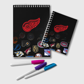 Блокнот с принтом NHL Detroit Red Wings (Z) в Рязани, 100% бумага | 48 листов, плотность листов — 60 г/м2, плотность картонной обложки — 250 г/м2. Листы скреплены удобной пружинной спиралью. Цвет линий — светло-серый
 | Тематика изображения на принте: anaheim ducks | arizona coyotes | boston bruins | buffalo sabres | calgary flames | canadiens de montreal | carolina hurricanes | colorado | detroit red wings | hockey | nhl | нхл | паттерн | спорт | хоккей