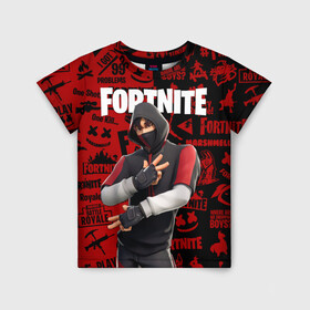 Детская футболка 3D с принтом FORTNITE x IKONIK в Рязани, 100% гипоаллергенный полиэфир | прямой крой, круглый вырез горловины, длина до линии бедер, чуть спущенное плечо, ткань немного тянется | deadmau5 | fortnite | fortnite 2 | fortnite x маршмелло | ikonik | marshmello | ninja | ninja streamer | raven | travis scott | ворон | иконик | ниндзя | пили | рейвен | трэвис скотт | фортнайт