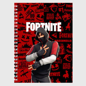 Тетрадь с принтом FORTNITE x IKONIK в Рязани, 100% бумага | 48 листов, плотность листов — 60 г/м2, плотность картонной обложки — 250 г/м2. Листы скреплены сбоку удобной пружинной спиралью. Уголки страниц и обложки скругленные. Цвет линий — светло-серый
 | Тематика изображения на принте: deadmau5 | fortnite | fortnite 2 | fortnite x маршмелло | ikonik | marshmello | ninja | ninja streamer | raven | travis scott | ворон | иконик | ниндзя | пили | рейвен | трэвис скотт | фортнайт