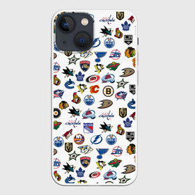 Чехол для iPhone 13 mini с принтом NHL PATTERN | НХЛ (Z) в Рязани,  |  | anaheim ducks | arizona coyotes | boston bruins | buffalo sabres | calgary flames | canadiens de montreal | carolina hurricanes | chicago blackhawks | colorado | hockey | nhl | нхл | паттерн | спорт | хоккей