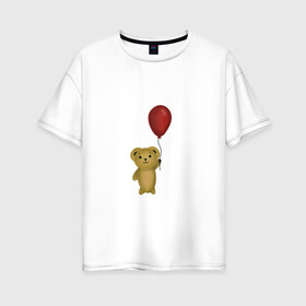 Женская футболка хлопок Oversize с принтом Винни Пух в Рязани, 100% хлопок | свободный крой, круглый ворот, спущенный рукав, длина до линии бедер
 | воздушный | детские | животные | звери | игрушка | медведь | мультфильмы | шар