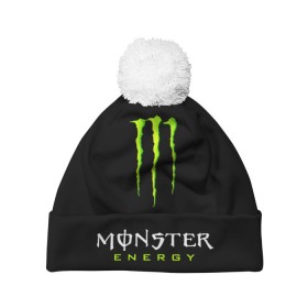 Шапка 3D c помпоном с принтом MONSTER ENERGY в Рязани, 100% полиэстер | универсальный размер, печать по всей поверхности изделия | black monster | bmx | claw | cybersport | energy | monster | monster energy | moto | motocross | race | sport | киберспорт | когти | монстер энерджи | монстр | мото | мотокросс | ралли | скейтбординг | спорт | энергия