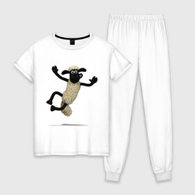 Женская пижама хлопок с принтом Барашек Шон в Рязани, 100% хлопок | брюки и футболка прямого кроя, без карманов, на брюках мягкая резинка на поясе и по низу штанин | барашек | детские | животные | звери | мультфильмы | шон