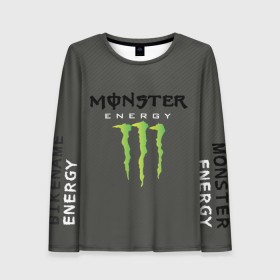 Женский лонгслив 3D с принтом MONSTER ENERGY (Z) в Рязани, 100% полиэстер | длинные рукава, круглый вырез горловины, полуприлегающий силуэт | black monster | bmx | claw | cybersport | energy | monster | monster energy | moto | motocross | race | sport | киберспорт | когти | монстер энерджи | монстр | мото | мотокросс | ралли | скейтбординг | спорт | энергия