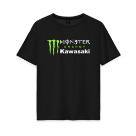 Женская футболка хлопок Oversize с принтом KAWASAKI (Z) в Рязани, 100% хлопок | свободный крой, круглый ворот, спущенный рукав, длина до линии бедер
 | bike | energy | kawasaki | monster | monster energy | moto | motocross | ninja | sport | zzr | кавасаки | кавасаки ниндзя | монстер энерджи | монстр | мото | мотокросс | ниндзя | спорт | энергия