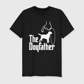 Мужская футболка хлопок Slim с принтом The Dogfather - пародия в Рязани, 92% хлопок, 8% лайкра | приталенный силуэт, круглый вырез ворота, длина до линии бедра, короткий рукав | godfather | крестный отец | лабрадор | ретривер | собака | собачник | хобби