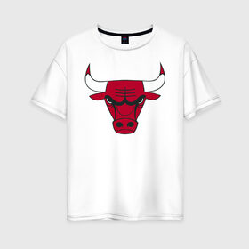 Женская футболка хлопок Oversize с принтом Chicago Bulls в Рязани, 100% хлопок | свободный крой, круглый ворот, спущенный рукав, длина до линии бедер
 | 23 | air jordan | bulls | chicago bulls | jordan | michael jordan | nba | paris saint germain | psg | red | sport | быки | джордан | майкл джордан | псж | спорт | чикаго буллс