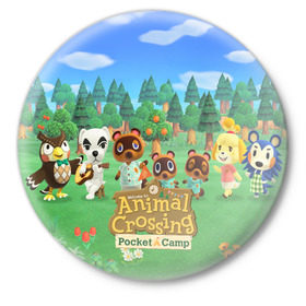 Значок с принтом ANIMAL CROSSING в Рязани,  металл | круглая форма, металлическая застежка в виде булавки | animal crossing:new horizons | game | nintendo | анимал кроссинг | животные | звери | игра | нинтендо | пересечение животных