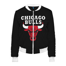 Женский бомбер 3D с принтом CHICAGO BULLS в Рязани, 100% полиэстер | застегивается на молнию, по бокам два кармана без застежек, мягкие манжеты, по низу бомбера и на воротнике — эластичная резинка | bulls | chicago | chicago bulls | nba | red bulls | usa | америка | быки | нба | сша | чикаго буллс