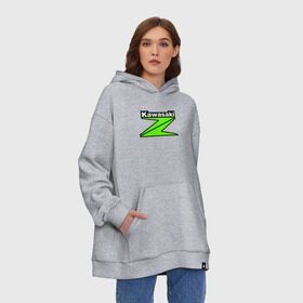 Худи SuperOversize хлопок с принтом KAWASAKI (Z) в Рязани, 70% хлопок, 30% полиэстер, мягкий начес внутри | карман-кенгуру, эластичная резинка на манжетах и по нижней кромке, двухслойный капюшон
 | bike | kawasaki | moto | motocycle | ninja | sportmotorcycle | zzr | кавасаки | кавасаки ниндзя | мото | мотоспорт | ниндзя