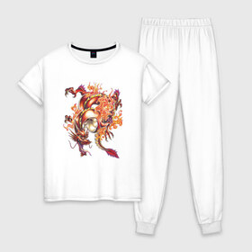 Женская пижама хлопок с принтом Дракон в Рязани, 100% хлопок | брюки и футболка прямого кроя, без карманов, на брюках мягкая резинка на поясе и по низу штанин | арт | дракон | животные | картинка | китайский дракон | рисунок