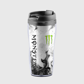 Термокружка-непроливайка с принтом MONSTER ENERGY в Рязани, внутренняя часть — пищевой пластик, наружная часть — прозрачный пластик, между ними — полиграфическая вставка с рисунком | объем — 350 мл, герметичная крышка | black monster | bmx | claw | cybersport | energy | monster | monster energy | moto | motocross | race | sport | киберспорт | когти | монстер энерджи | монстр | мото | мотокросс | ралли | скейтбординг | спорт | энергия