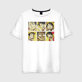 Женская футболка хлопок Oversize с принтом Monkey D Luffy в Рязани, 100% хлопок | свободный крой, круглый ворот, спущенный рукав, длина до линии бедер
 | monkey d. luffy | nami | one piece | аниме | большой куш | луффи | манки де луффи | нами | пиратская | пираты | тони | череп | чоппер | шляпа