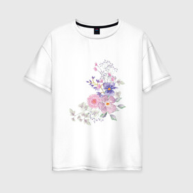 Женская футболка хлопок Oversize с принтом Акварельный цветы в Рязани, 100% хлопок | свободный крой, круглый ворот, спущенный рукав, длина до линии бедер
 | акварель | арт | зеленый | лето | полевые цветы | рисунок | розовый | синий | фиолетовый | цветы